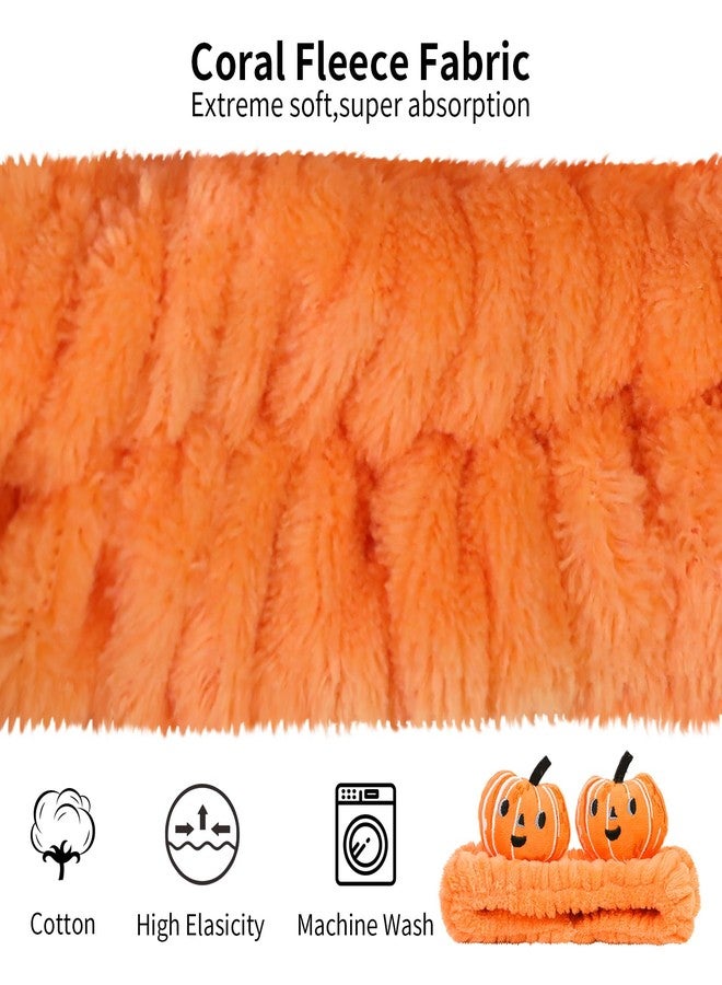 FlyingMage Spa Headband for Washing Face, 2 Pack Cute Halloween Hair Band for Shower Yoga Beauty, Fluffy Makeup Headband, Kawaii Facial Headbands for Woman Girls, Orange+Black Pumpkin - Image 3
